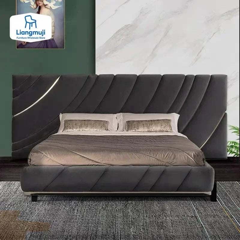 High-end Double Bed Luxury Bedroom Furniture Set Customizable Villa Bedroom Furniture Black Mattress King/Queen Size Bed Frame
