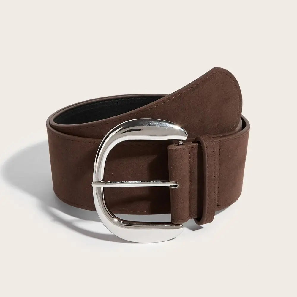 Suede Leather Wide Belt Pin Buckle — Black | KIMLUD