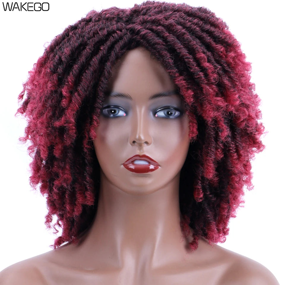 Short Dreadlock Wig Curly Synthetic Twist Faux Locs — Multicolor | KIMLUD