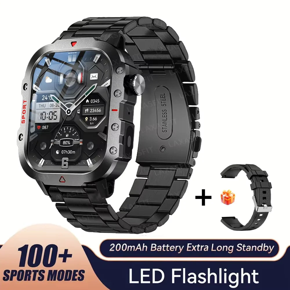 LAXASFIT 2025 Rugged Military Smart Watch Men's Outdoor Watch 2.01" HD Touch Screen Voice Bluetooth Call Smartwatch