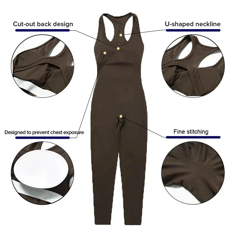 Nylon Tracksuit Jumpsuit Bodysuit — Athletic One-Piece Yoga Set — Black | KIMLUD