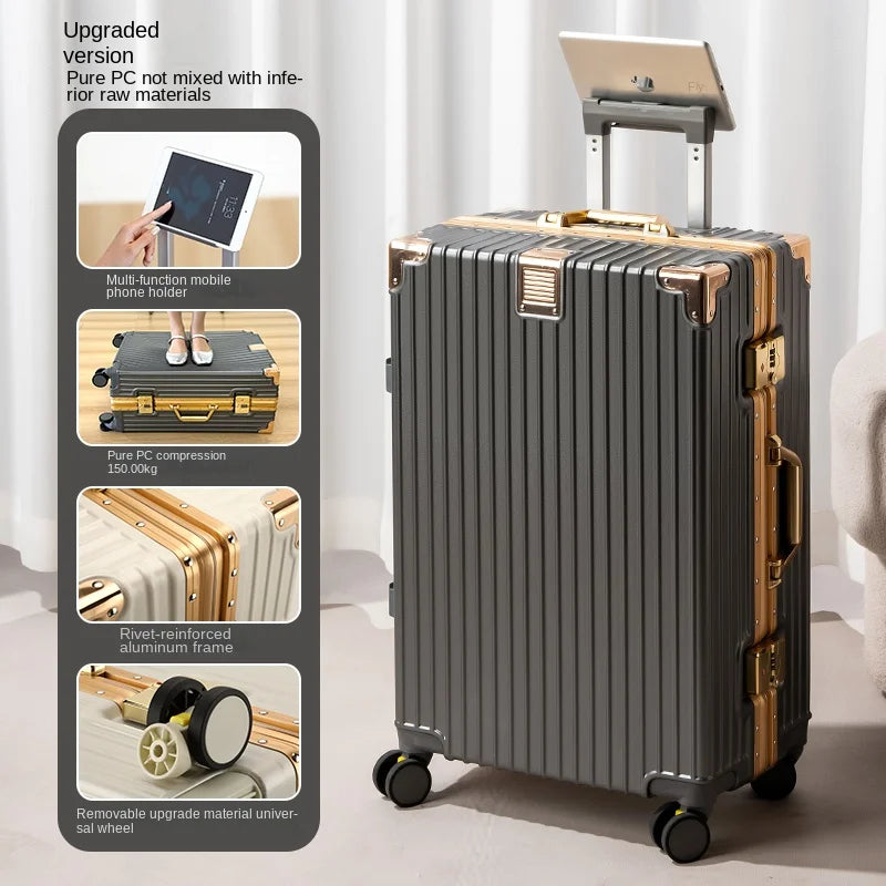 Aluminum Frame Lightweight Travel Suitcase — White | KIMLUD