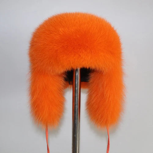 2025 New Women Natural Fox Fur Russian Ushanka Hats Winter Thick Warm Ears Fashion Bomber Hat Lady Genuine Real Fox Fur Cap