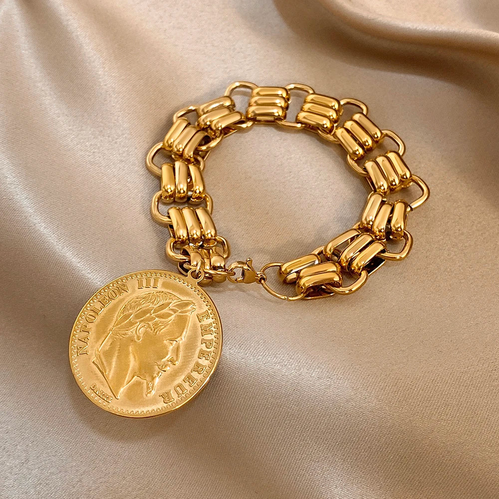 Gold Stainless Steel Punk Bracelet — Gold | KIMLUD