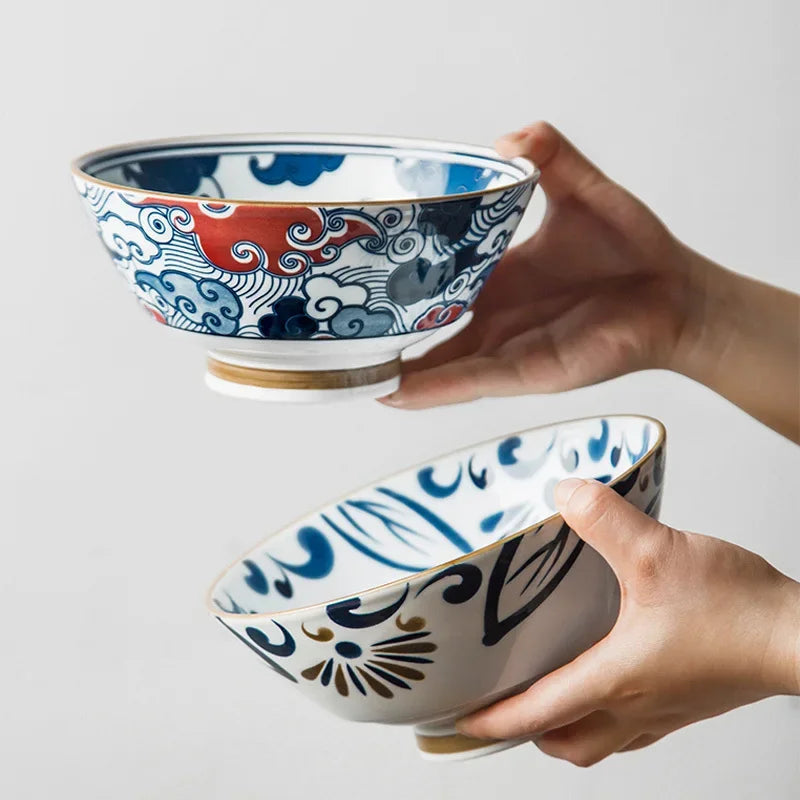 Hat-Bowl Porcelain 7.5-Inch Ramen Bowl — Blue-White | KIMLUD