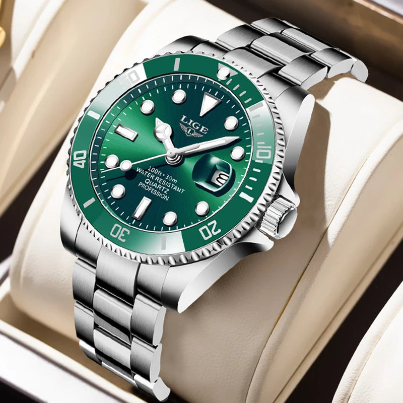 LIGE Top Brand Luxury Watches for Men Casual Sport Fashion Military Stainless Steel Wrist Auto Date Man Watch Clock Reloj Hombre