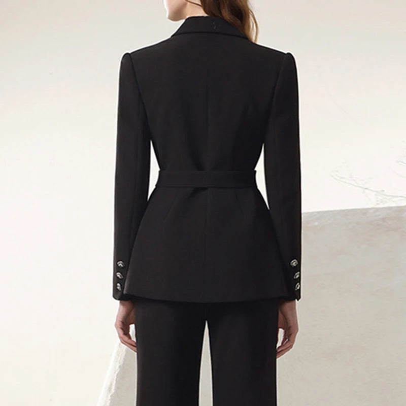BPN Elegant Two Piece Set For Women Notched Collar Long Sleeve Blazers High Waist Flare Pants Temperament Slimming Sets Female - KIMLUD