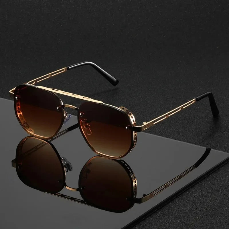 Steampunk Sunglasses Square Frame Alloy UV400 — Antique Gold | KIMLUD