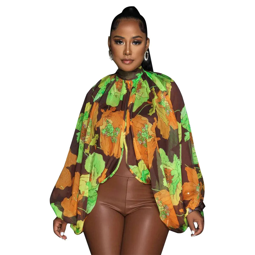 Women See Through Sheer Chiffon Blouse Sexy Front Back Open High Neck Self Tie Shawl Casual Shirts Y2K Night Club Party Tops