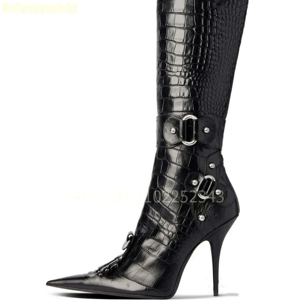 2025-new-stiletto-high-heels-crocodile-pattern-boots-fashion-b-button-motorcycle-pointed-toe-boots-womens-black-knee-high-bootskimlud-womens-fashion-34628934