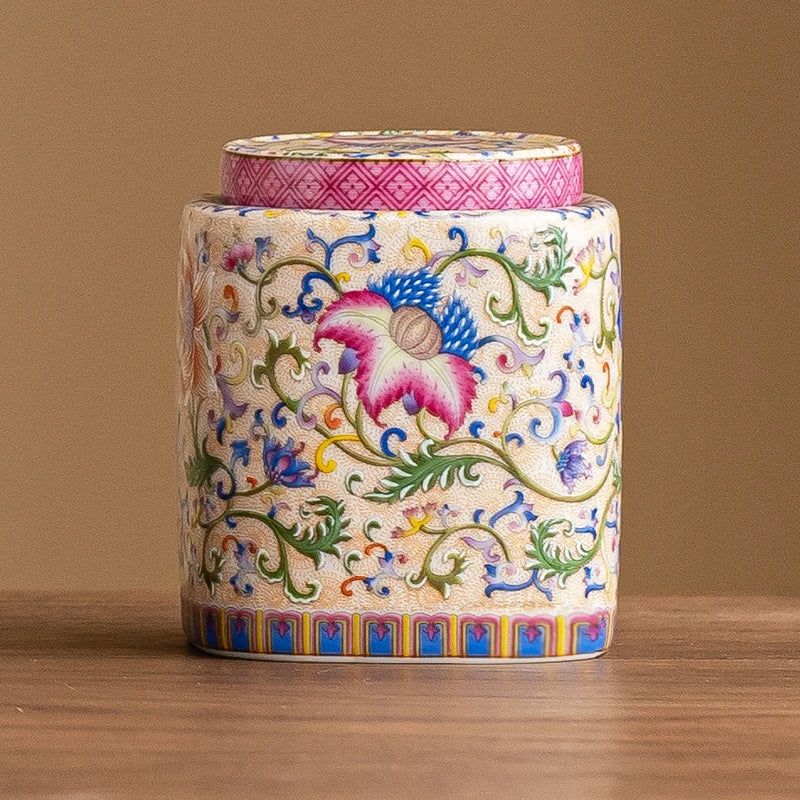 Chinese Ceramic Tea Caddy Painted Jewelry Box Home Seal Candy Nuts Coffee Beans Storage Jar Kitchen Container Home Decoration