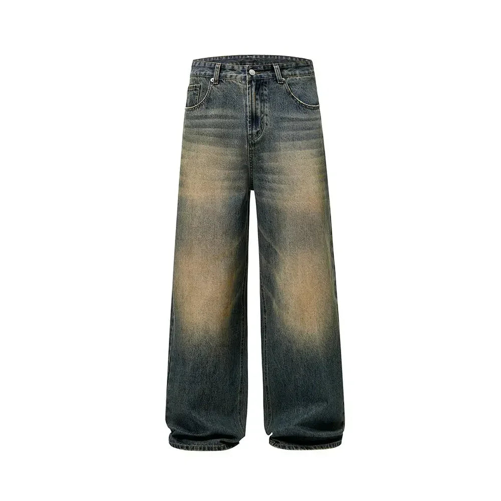 4 Colors Autumn Vintage Distressed Men's Baggy Straight Jeans Fashion Korean High Street Denim Pants Streetwear Male cargo