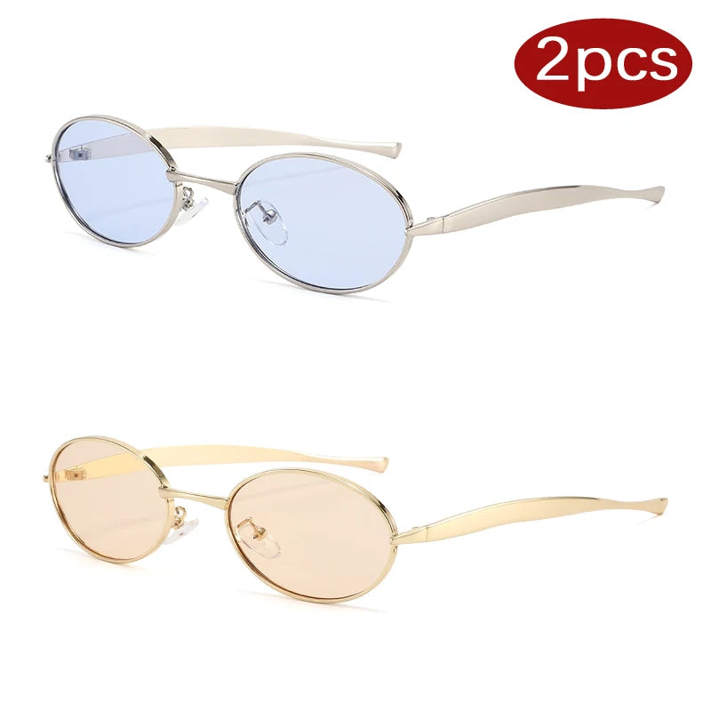 Metal Sunglasses Y2K Oval Small Frame — Colorful | KIMLUD