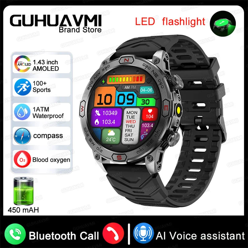 2025 New Outdoor Military GPS Smart Watch Men 466*466 HD AMOLED Full Touch Screen Bluetooth Call IP68 Waterproof Smartwatches