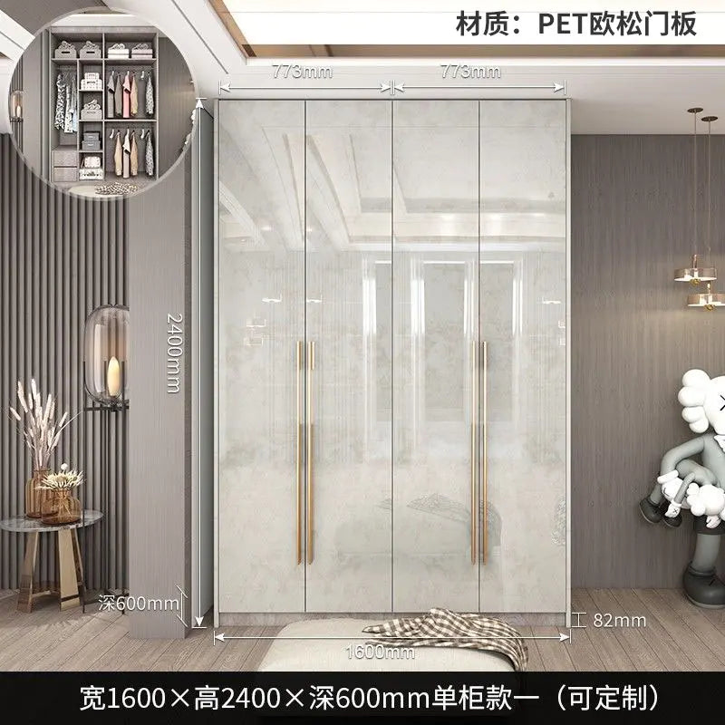 Glass Door Modern Wardrobe With Ample Storage And Brass Hardware — Pale Gray | KIMLUD