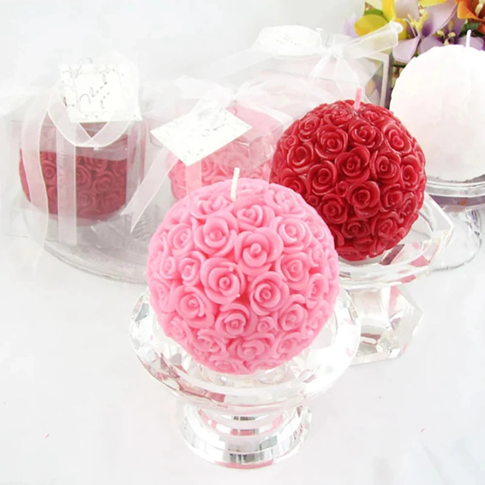 KIMLUD, 3D Rose Shape Ball Candle 7cm Rose Scented Flower Candles Girls Home Birthday Party Decoration Ball Wax Fragrance Candles Gift, KIMLUD Womens Clothes