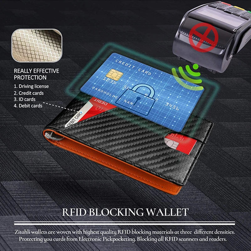 DIENQI Carbon Fiber Rfid Men Wallets Money Bag Slim Thin Card Man Wallet Luxury Male Small Short Purse Bi-fold Vallet Billfold