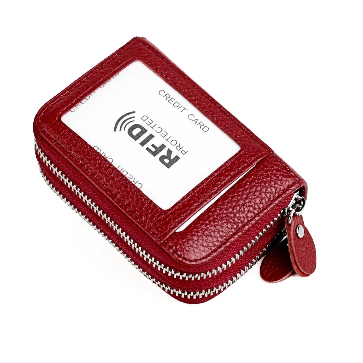 Genuine Leather Wallets RFID Blocking Double Zipper — Black | KIMLUD