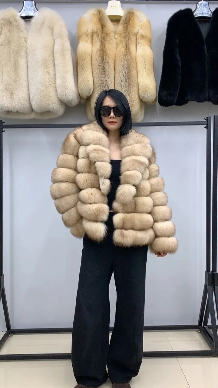 Fox Fur Coat – Winter High-End – Fox Fur – Colorful Sable | KIMLUD