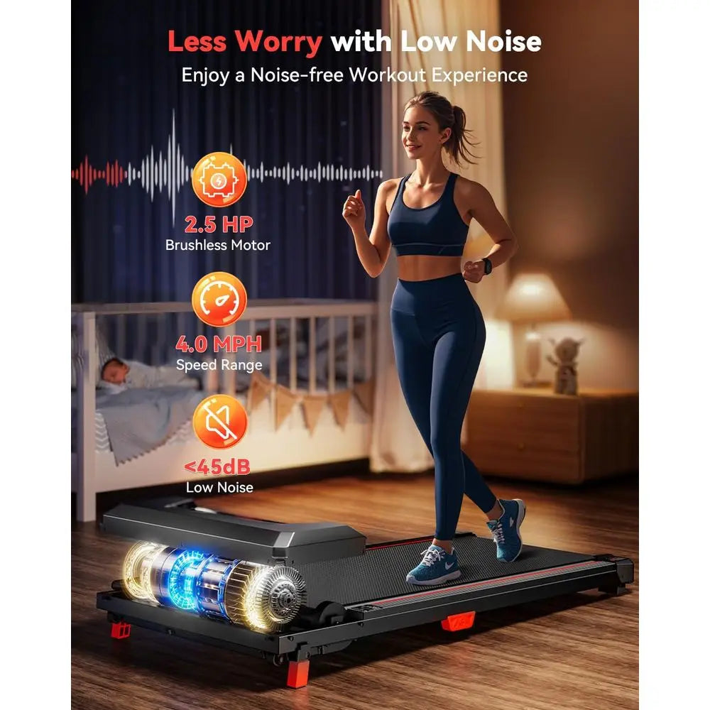 Compact Desk Treadmill With Incline, 2.5HP Quiet Home Office Run — Black | KIMLUD