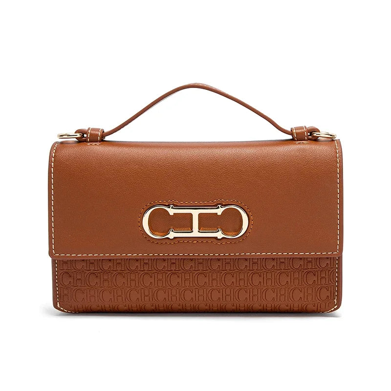 Leather Letter Print Crossbody Bag — Black | KIMLUD