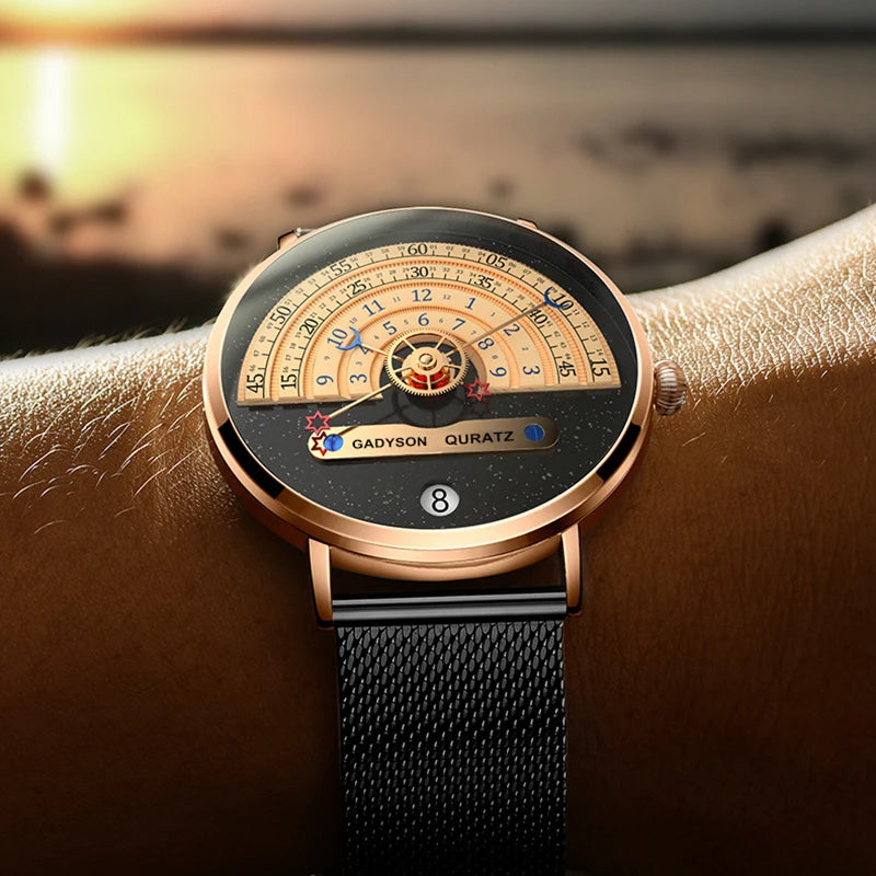 Unique Business Men Watch Fashion Auto Date Stainless Steel Strap Quartz Wristwatch Man Gifts For Him Calendar Clock