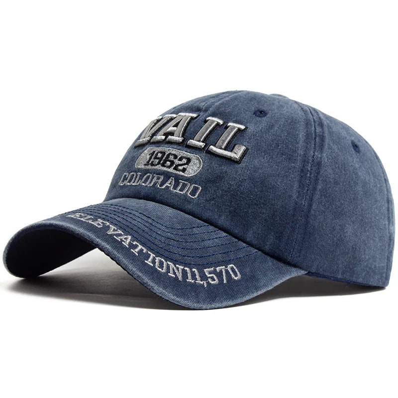 Cotton Baseball Cap VAIL Letter Embroidered — Black | KIMLUD