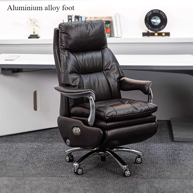 Leather Electric Office Chair Footrest Lift Rotatable — Espresso Black | KIMLUD