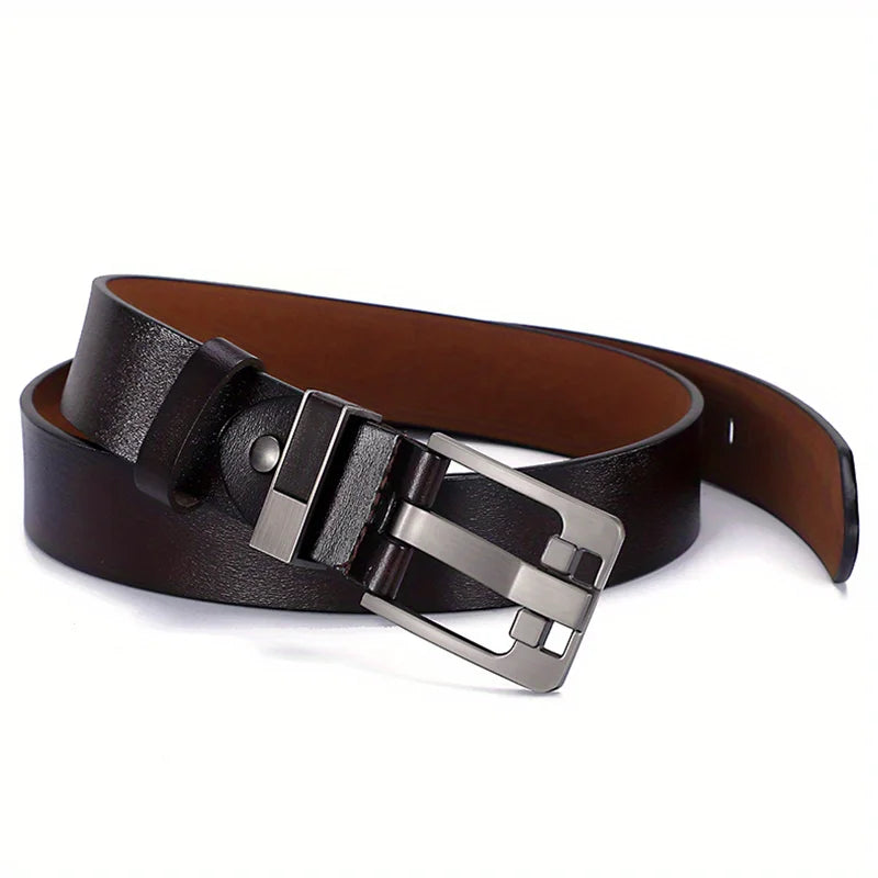 Split Leather Belt Vintage Pin Buckle With Premium Stitching And Adjustable Length — Black | KIMLUD