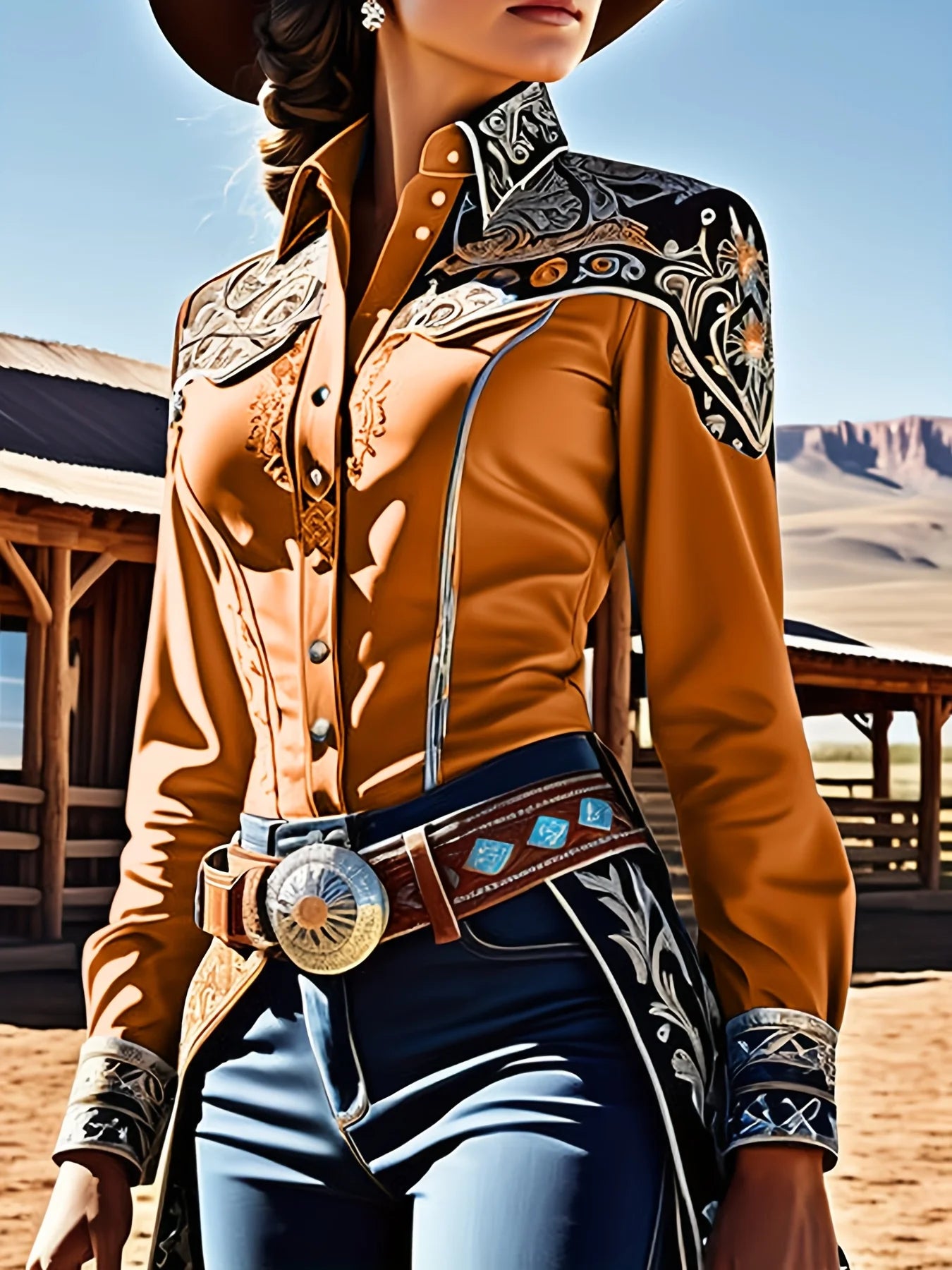 Shirt – American Retro Ethnic Western Printed – Broadcloth | KIMLUD