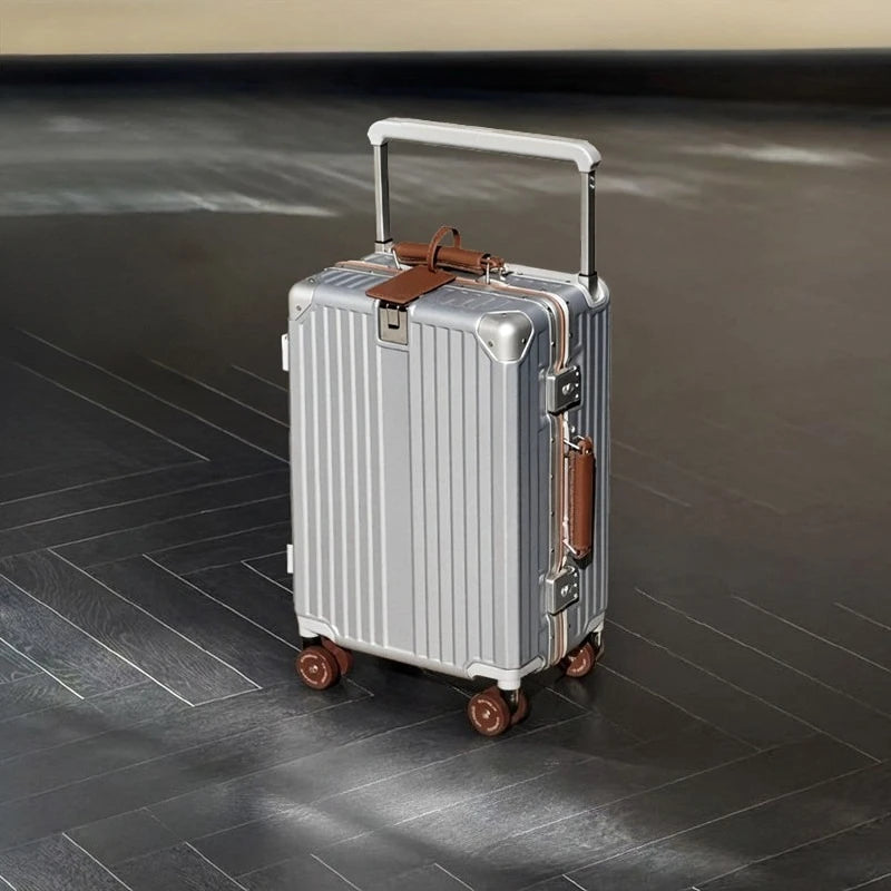 Wide-Handle Travel Suitcase With Cup Holder — Black | KIMLUD