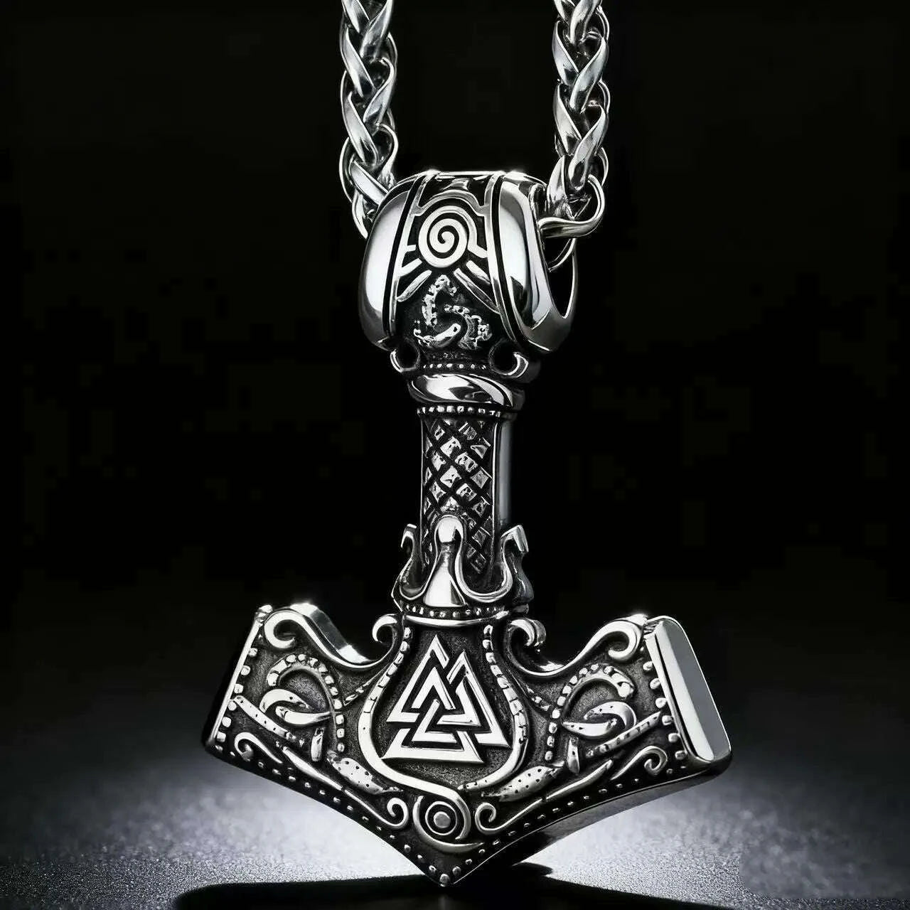 HNSP 316L Stainless Steel Mjolnir Thor Hammer Viking Norse Rune Pendant Necklace For Men Vintage Jewelry Accessories Ideal Gift