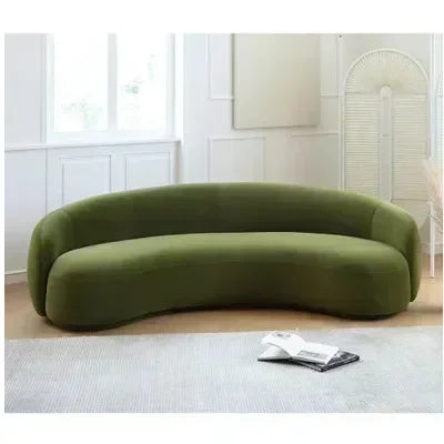 Nordic Velvet-Inspired Sofa Curved Silhouette With Plush Cushioning — Olive Green | KIMLUD