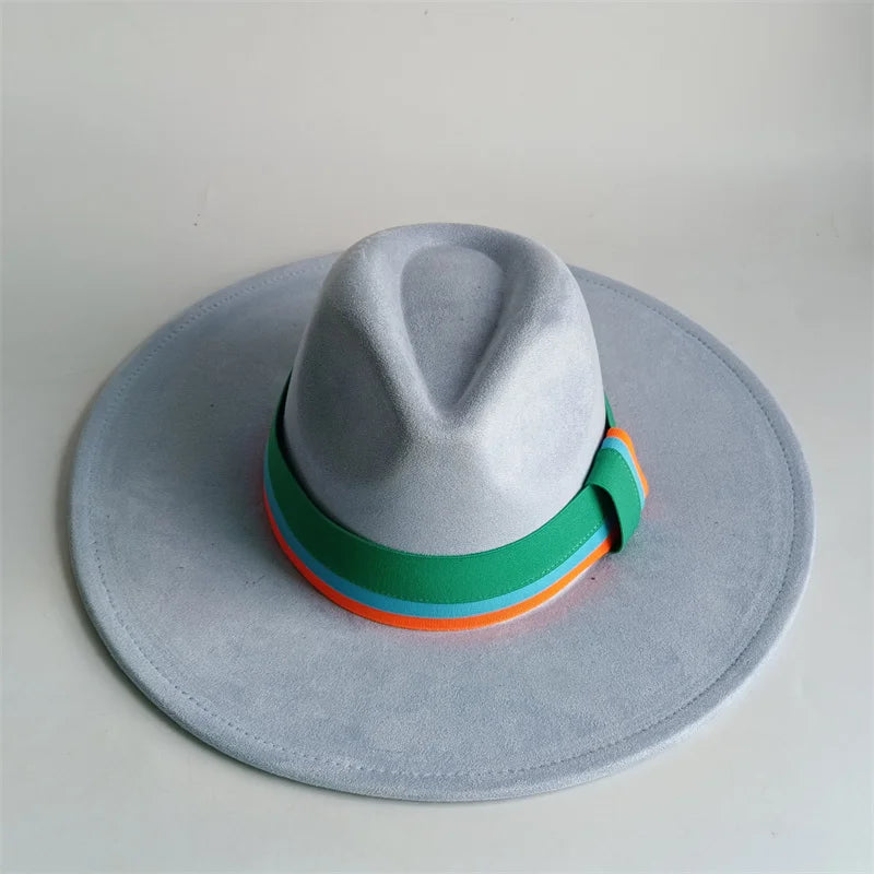 Suede Fedora Hat Wide Brim — Grayish Brown | KIMLUD