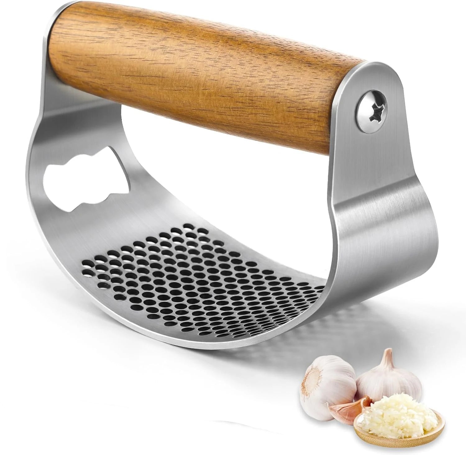 Garlic Press Stainless Steel Rocker Garlic Peeler Wooden Handle Garlic Presses Garlic Rocker Thickened Garlic Press Crusher