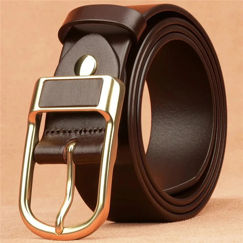 PU Leather Belt Coboy Style Pin Buckle 3.8cm Width For Everyday Business Casual — Dark | KIMLUD