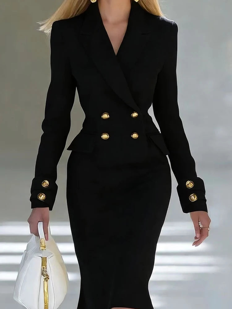 Fashion Long Sleeve V-neck Women's Dress Elegant High Waist Wrap Hips Party Dress for Women Office Lady Solid Color Slim Dress