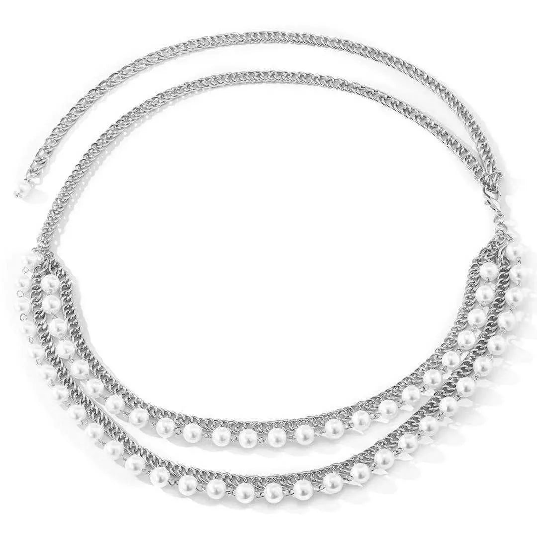 Gold-Tone Pearl Waist Chain With Luxe Multi-Layer Body Chain For Neon Night Vibe — Gold | KIMLUD