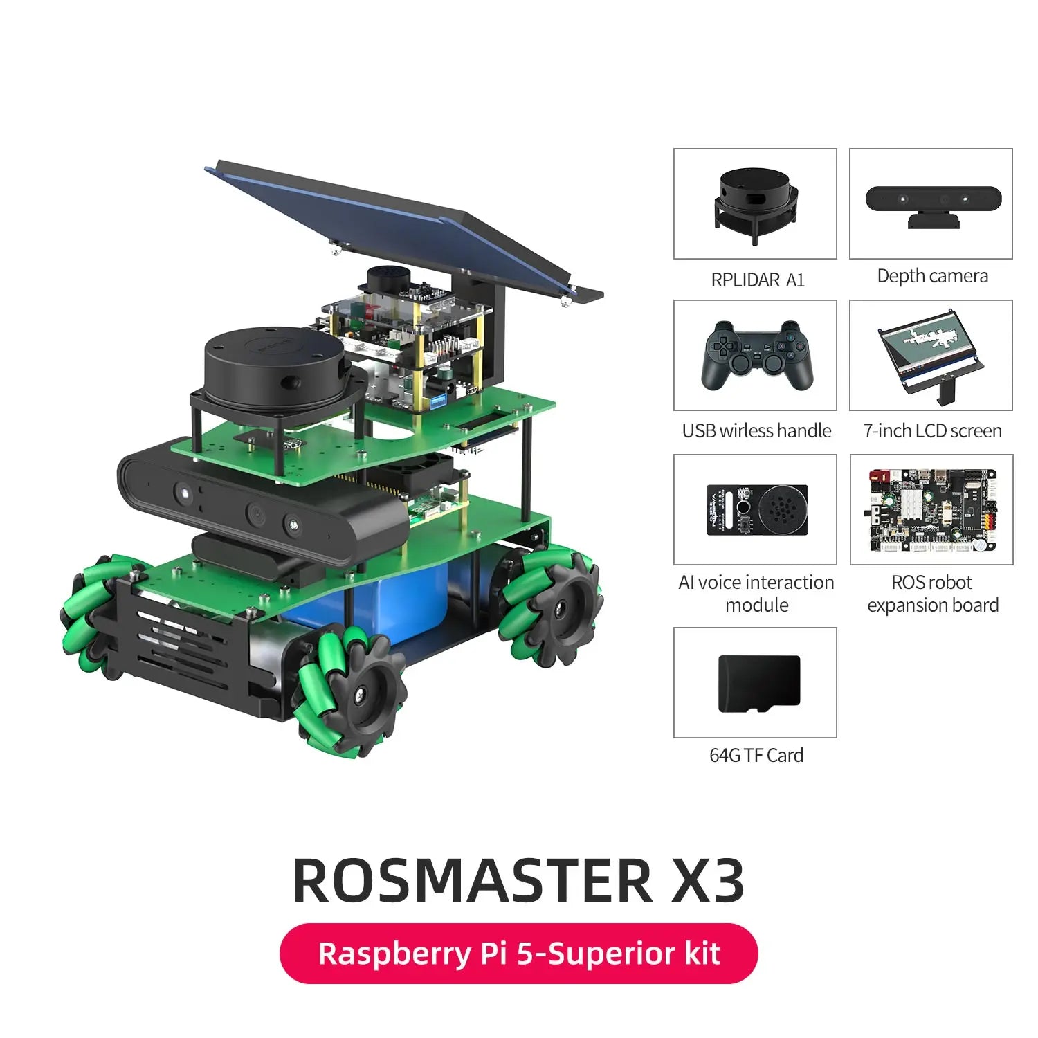 ROSMASTER X3 ROS2 Robot Aluminum Alloy Frame Autopilot Lidar Mapping for Jetson NANO Orin NX SUPER Orin NANO SUPER Raspberry Pi5