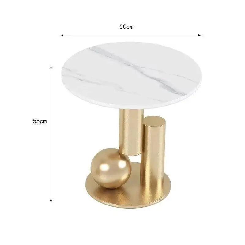 Marble Oval Coffee Tables Brass-Gold Base Nordic Luxury With Italian Art Influence — Ivory | KIMLUD
