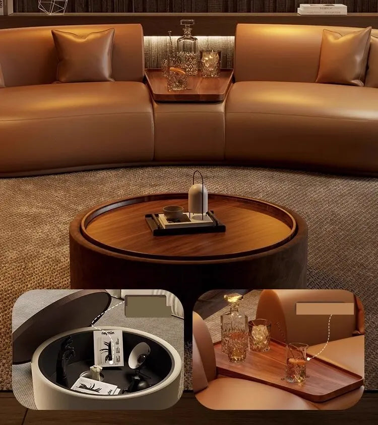 Italian curved leather sofa, premium luxury living room, beauty salon, office and reception area furniture