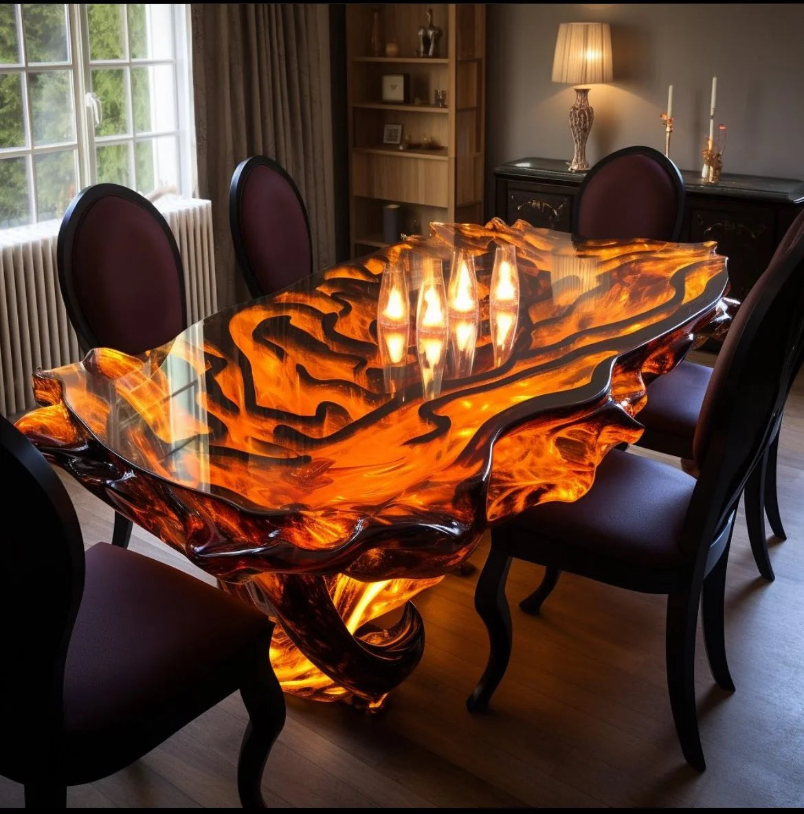 Solid Walnut River Epoxy Dining Table — Walnut | KIMLUD