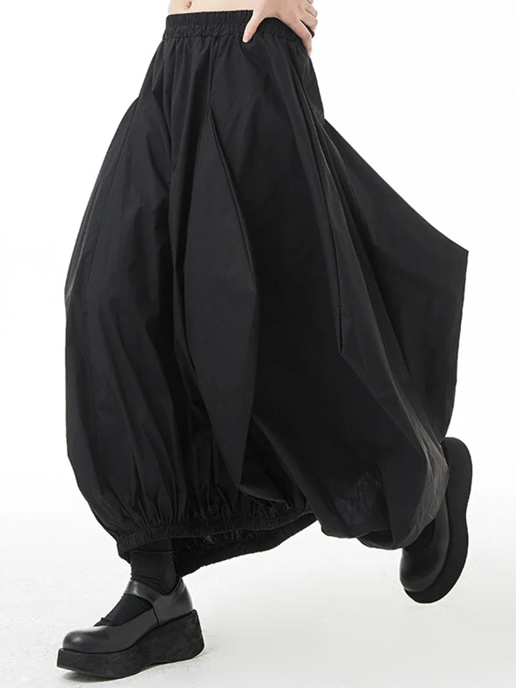 Skirt – High Elastic Waist – Irregular Pleated Long – Black | KIMLUD