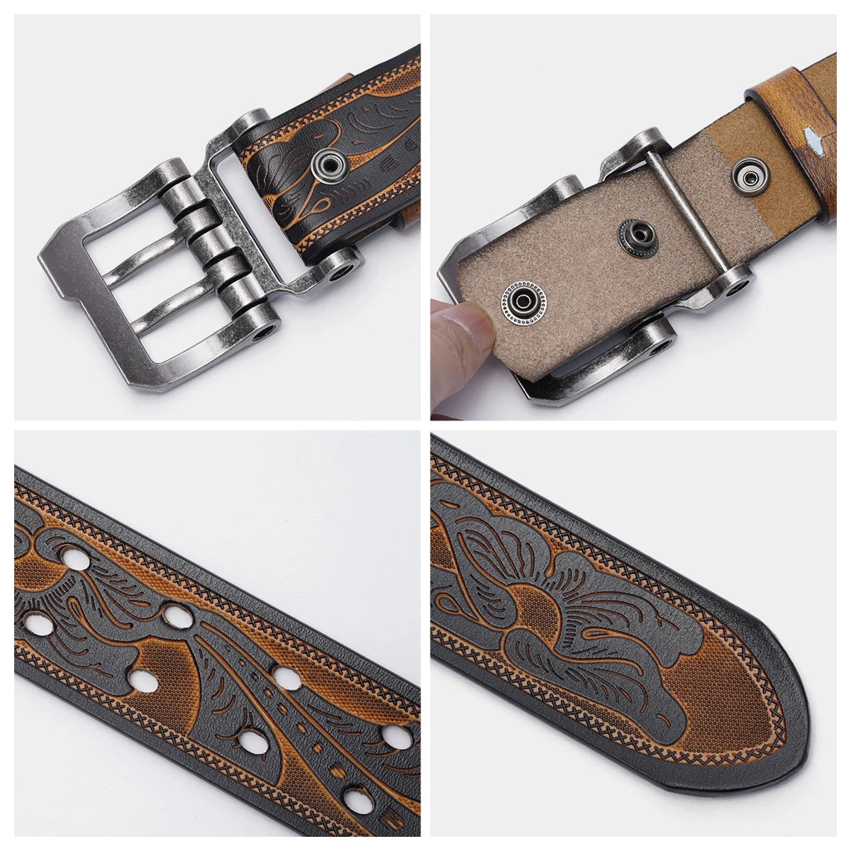 Split Leather Belt Vintage Pin Buckle 3.8 Cm Wide For Men — Black Coffee | KIMLUD