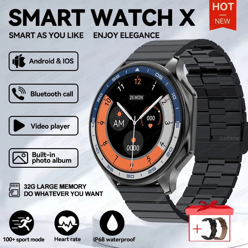 DT Watch X Smart Watch Men 466*466 AMOLED HD Screen 32gB Memory 3D Surround Vision Watch BT Call IP68 Waterproof Smartwatch Man