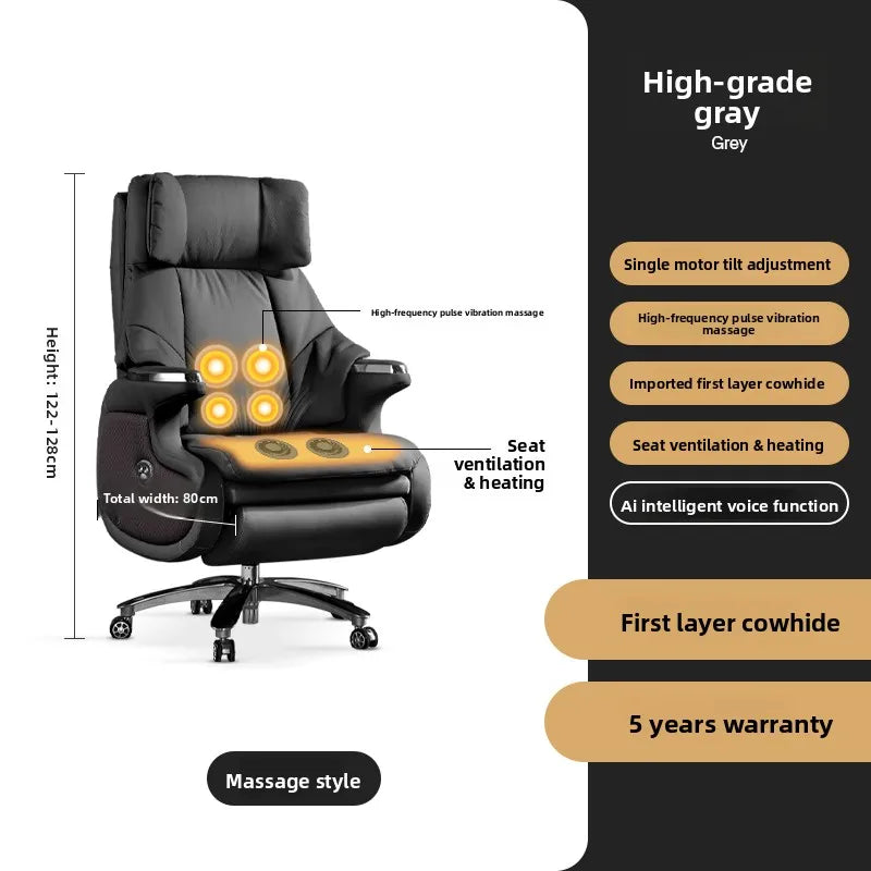 Genuine Leather Executive Office Chair Massage — Cream | KIMLUD