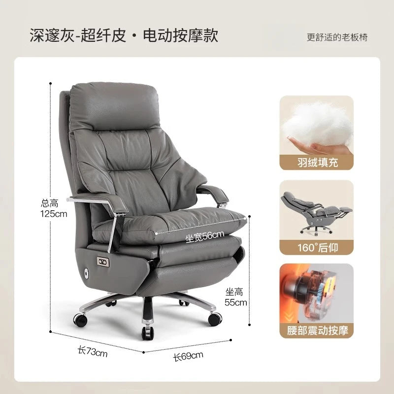 Genuine Leather Massage Chair Swivel Lift Ergonomic Office Chair — Cognac Brown | KIMLUD