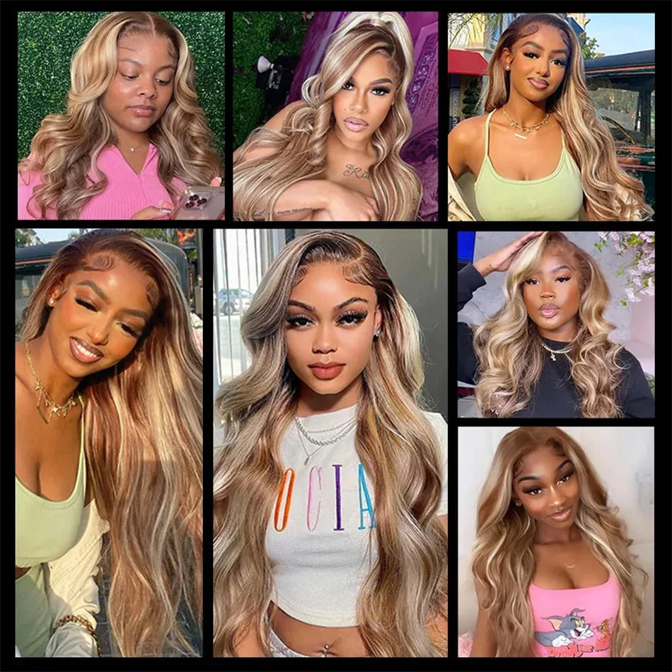 HD Blonde Highlight Body Wave Lace Front Wigs Remy Brazilian Colored Human Hair Wigs For Women Pre Plucked 13x4 Lace Frontal Wig
