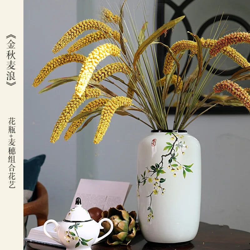 Chinese ceramic vase ornament, living room entrance floral art, home hydroponics creative simple round housewarming gift flower