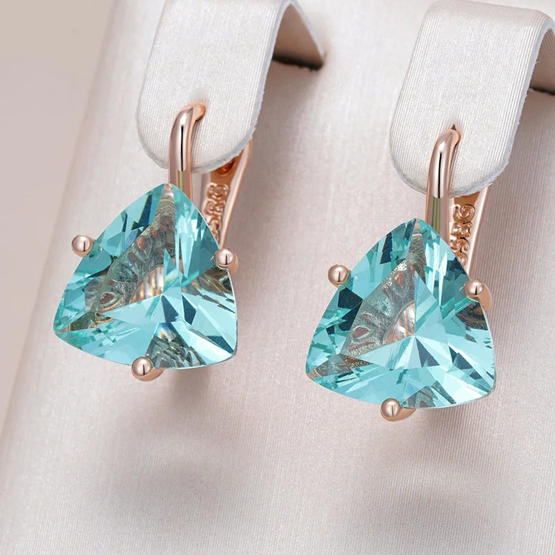 Rose Gold Dangle Earrings Green Natural Zircon Drop — Green | KIMLUD